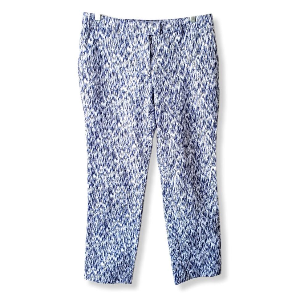 Soft Surroundings Women Stretch Straight Leg Blue White Twill Pant Ankle 4P NEW